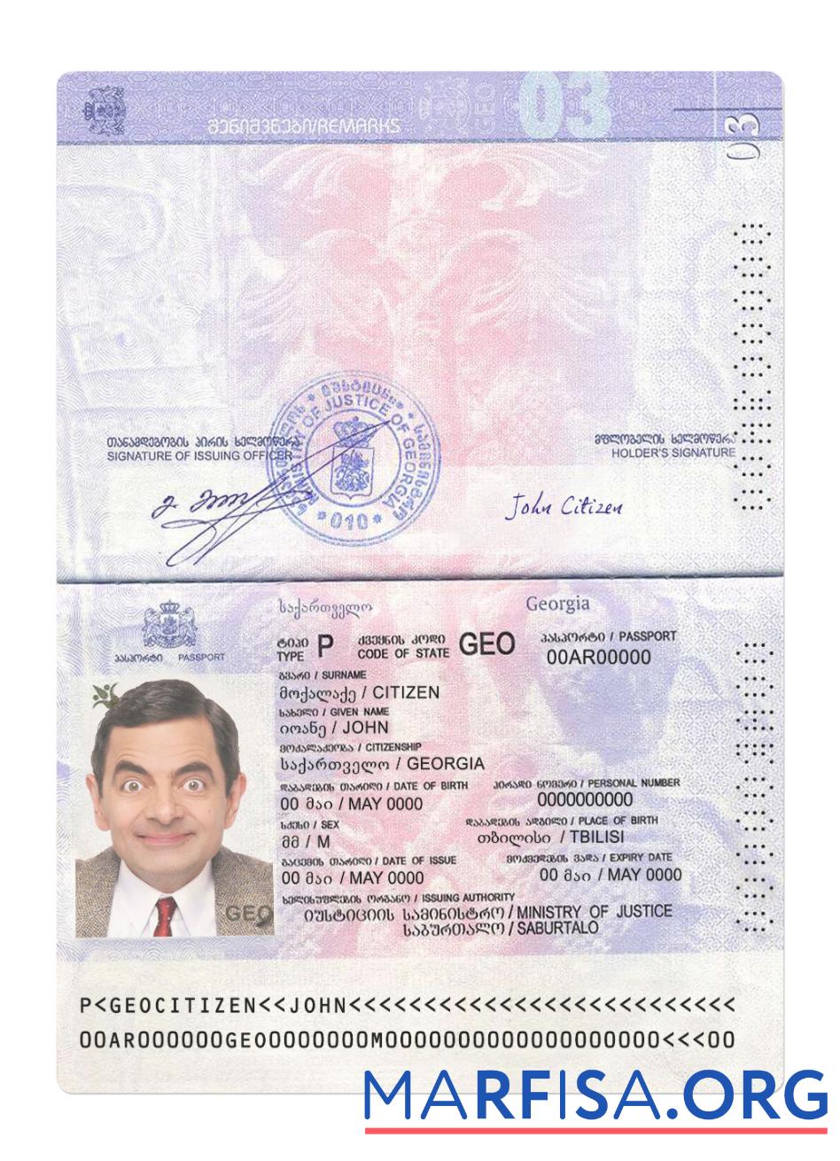 Blank Georgia passport version 2 real example